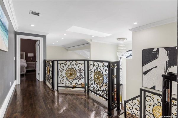 Bedroom, Chandelier, Interior, Recessed Lighting, Wood Texture Flooring