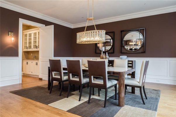 Dining room, Interior, Pendant Lights, Wood Texture Flooring