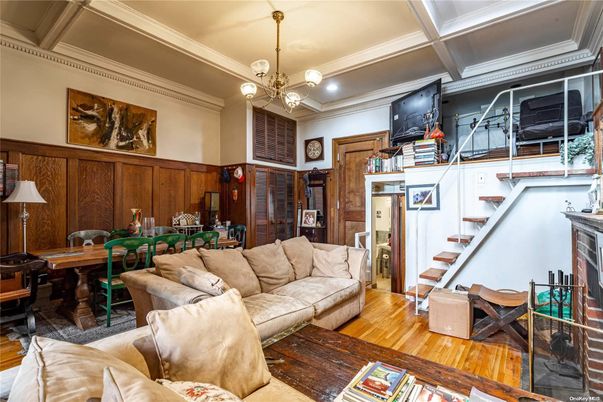 Dining room, Fireplace, Interior, Living room, Pendant Lights, Wood Texture Flooring