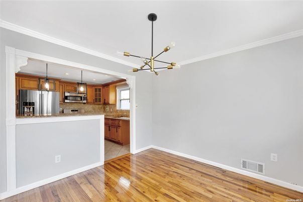 Interior, Kitchen, Pendant Lights, Stainless Steel Appliances, Wood Texture Flooring
