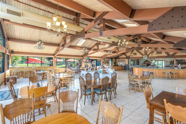 Chandelier, Dining room, Interior, Wooden Beams
