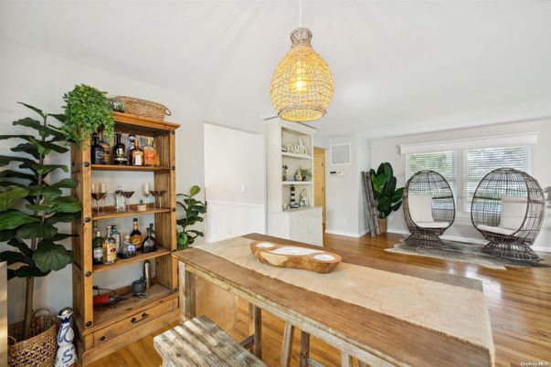 Dining room, Interior, Pendant Lights, Wood Texture Flooring