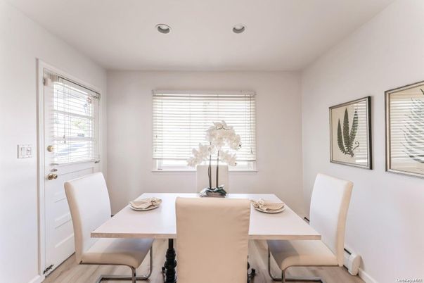 Dining room, Interior, Recessed Lighting, Wood Texture Flooring