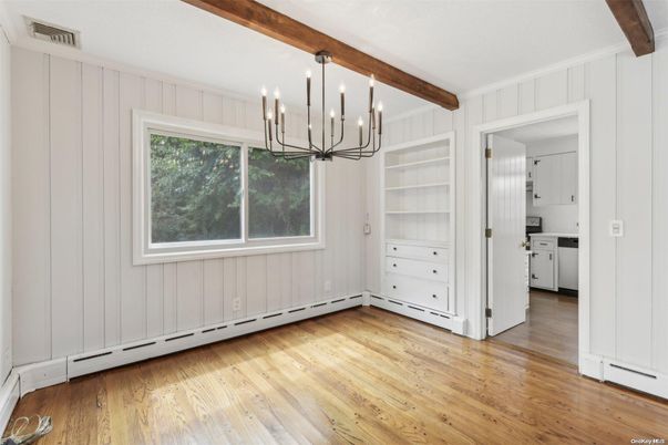 Chandelier, Empty room, Interior, Wooden Beams, Wood Texture Flooring