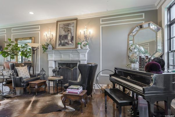 Fireplace, Interior, Piano, Recessed Lighting, Wood Texture Flooring