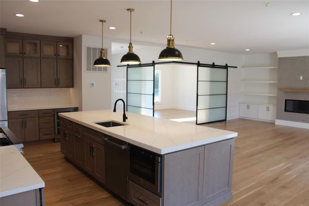 Interior, Kitchen, Pendant Lights, Recessed Lighting, Wood Texture Flooring