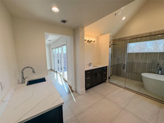 Bathroom, Dual Sink Vanities, Free Standing Baths, Glass Shower, Interior, Recessed Lighting