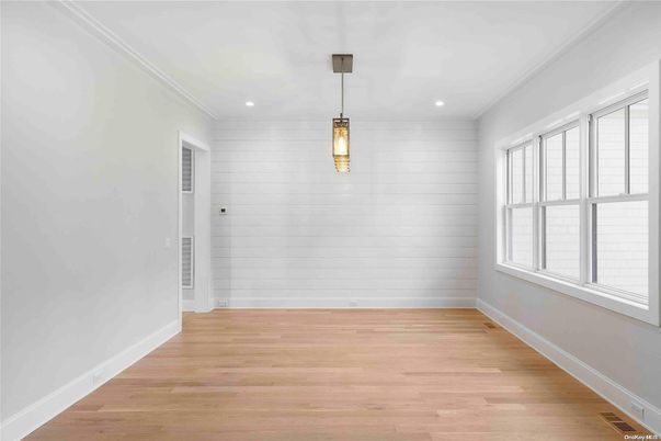Empty room, Interior, Pendant Lights, Recessed Lighting, Wood Texture Flooring