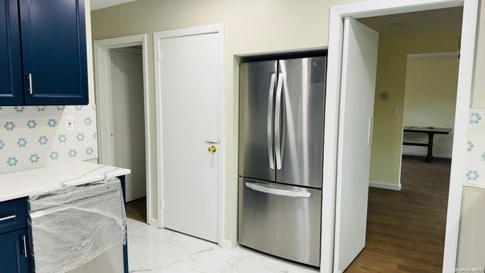 Interior, Kitchen, Marble, Stainless Steel Appliances, Wood Texture Flooring