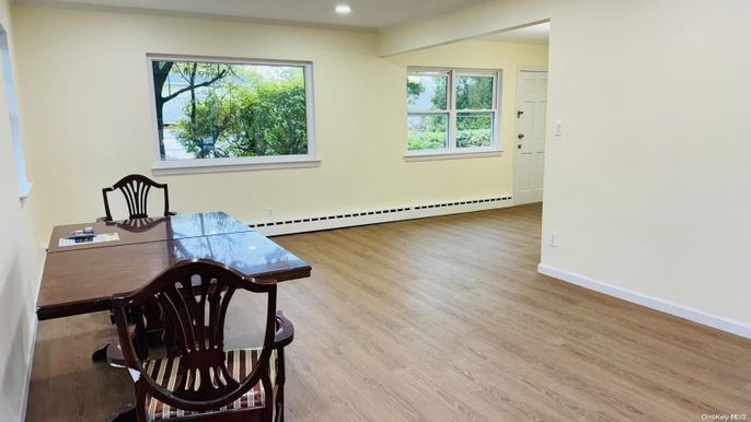Dining room, Interior, Recessed Lighting, Wood Texture Flooring