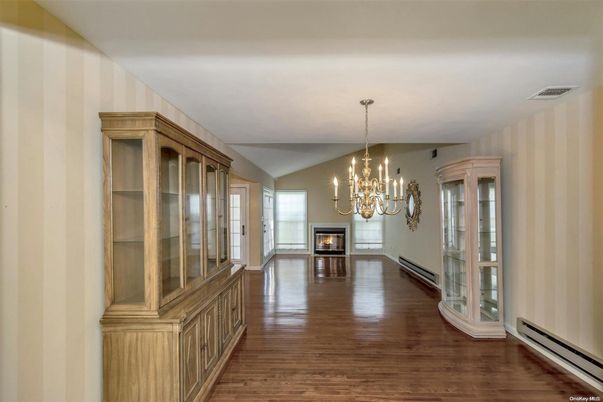 Chandelier, Fireplace, Interior, Wood Texture Flooring