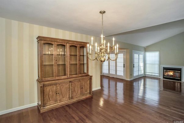 Chandelier, Empty room, Fireplace, Interior, Wood Texture Flooring