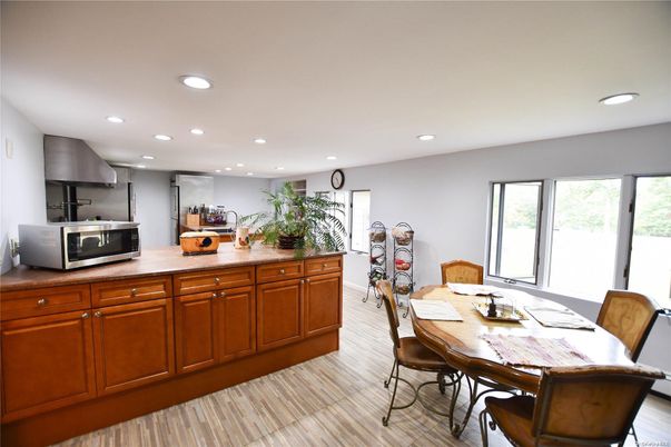 Dining room, Interior, Kitchen, Recessed Lighting, Wood Texture Flooring