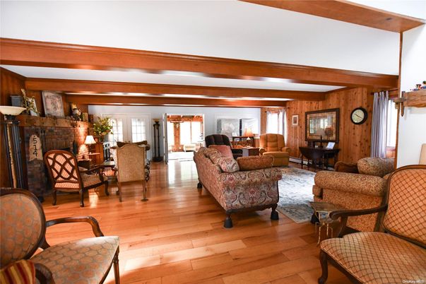 Dining room, Fireplace, Interior, Living room, Wooden Beams, Wood Texture Flooring, Wooden Walls