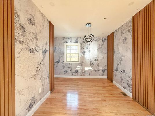 Interior, Marble Walls, Recessed Lighting, Wood Texture Flooring