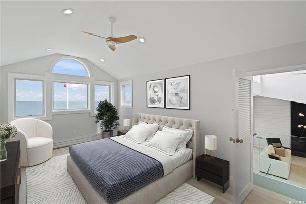 Bedroom, Interior, Recessed Lighting, Water, Wood Texture Flooring
