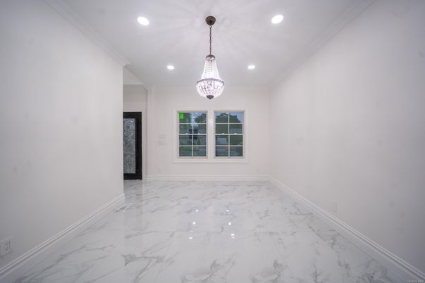 Chandelier, Empty room, Interior, Marble, Recessed Lighting