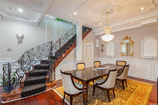 Dining room, Interior, Pendant Lights, Recessed Lighting, Wood Texture Flooring