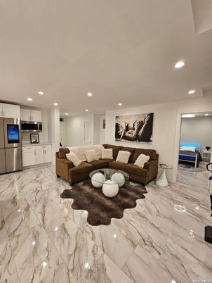 Interior, Kitchen, Living room, Marble, Recessed Lighting, Stainless Steel Appliances