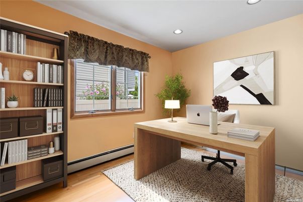 Home Office, Interior, Recessed Lighting, Wood Texture Flooring