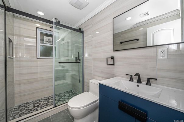 Bathroom, Glass Shower, Interior, Recessed Lighting