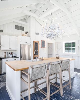 Chandelier, Interior, Kitchen, Stainless Steel Appliances, Wood Texture Flooring