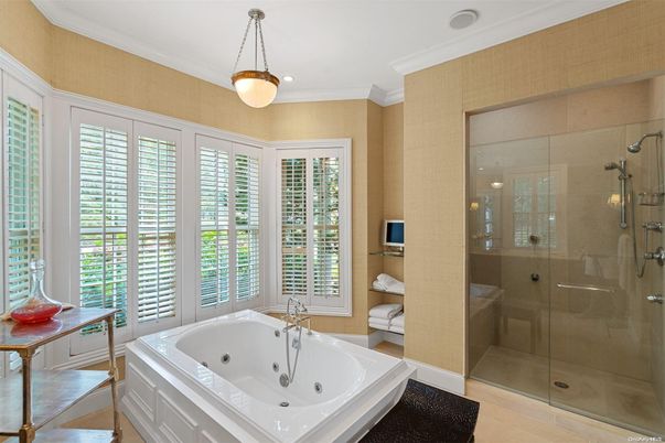 Bathroom, Glass Shower, Interior, Pendant Lights