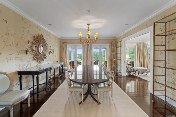 Chandelier, Dining room, Interior, Recessed Lighting, Wood Texture Flooring