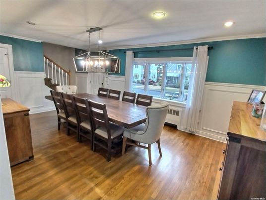 Dining room, Interior, Pendant Lights, Recessed Lighting, Wood Texture Flooring