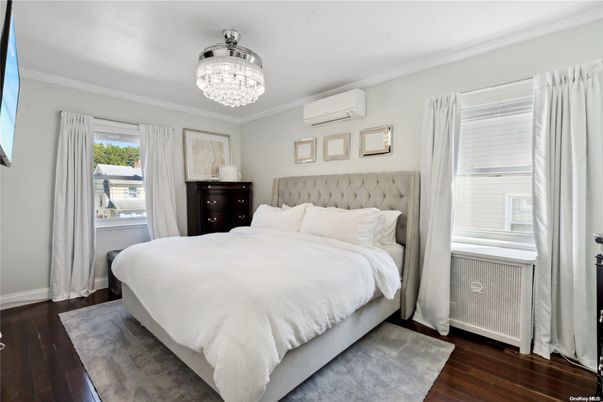 Bedroom, Chandelier, Interior, Wood Texture Flooring