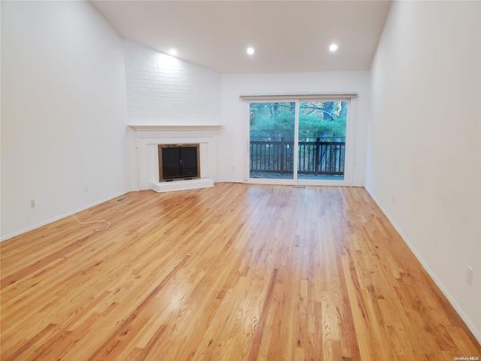 Empty room, Fireplace, Interior, Recessed Lighting, Wood Texture Flooring