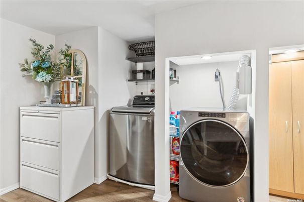 Interior, Recessed Lighting, Utility Closets, Washer, Wood Texture Flooring