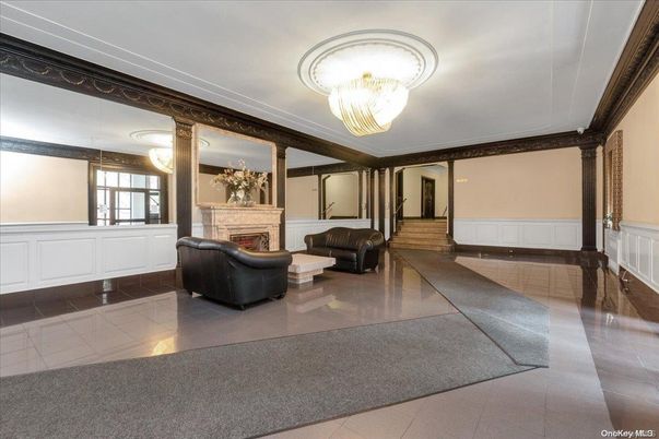 Chandelier, Fireplace, Interior