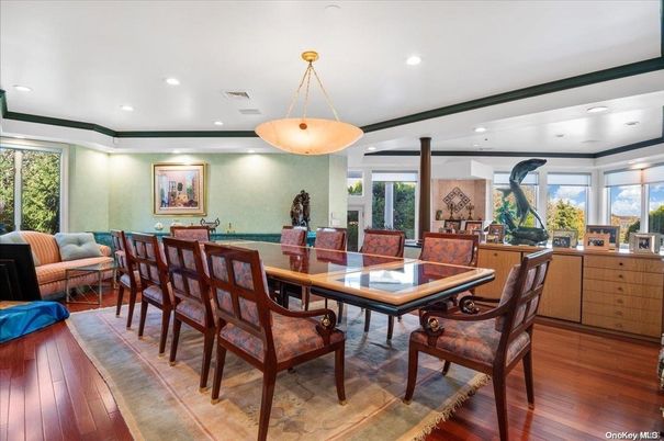 Dining room, Interior, Pendant Lights, Recessed Lighting, Wood Texture Flooring