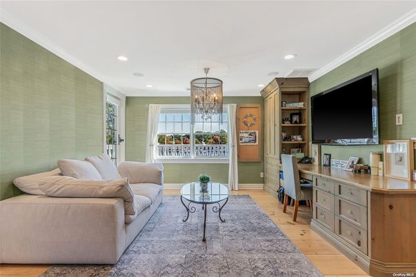 Chandelier, Home Office, Interior, Living room, Recessed Lighting, Wood Texture Flooring