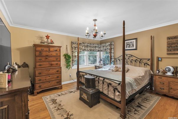 Bedroom, Chandelier, Interior, Wood Texture Flooring