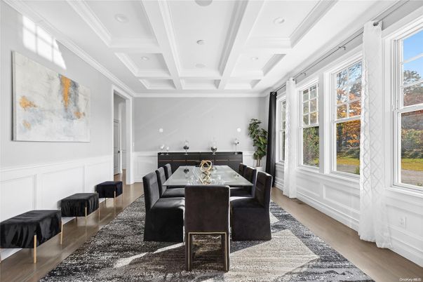 Dining room, Interior, Recessed Lighting, Wood Texture Flooring