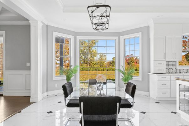 Dining room, Interior, Marble, Pendant Lights