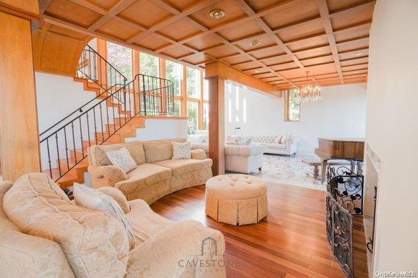 Chandelier, Interior, Living room, Recessed Lighting, Wooden Ceilings, Wood Texture Flooring