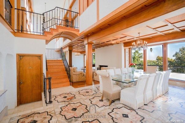 Chandelier, Dining room, Interior, Wooden Beams