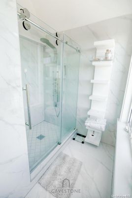 Bathroom, Glass Shower, Interior, Marble, Marble Walls