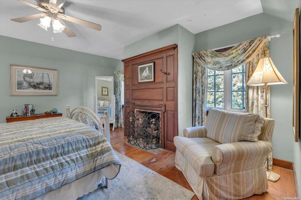 Bedroom, Fireplace, Interior, Wood Texture Flooring