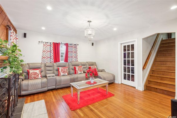 Chandelier, Interior, Living room, Recessed Lighting, Wood Texture Flooring