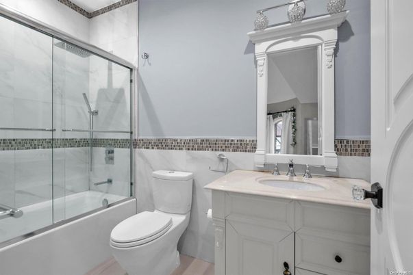 Bathroom, Glass Shower, Interior, Wood Texture Flooring