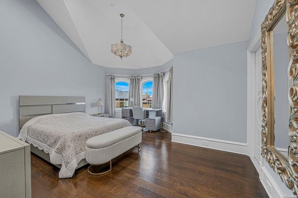 Bedroom, Chandelier, Dining room, Interior, Pendant Lights, Wood Texture Flooring
