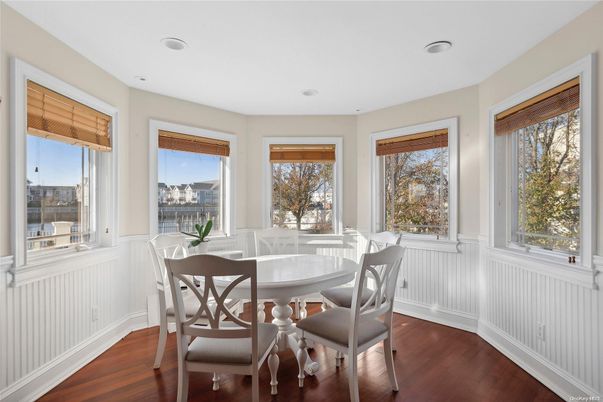 Dining room, Interior, Recessed Lighting, Wood Texture Flooring