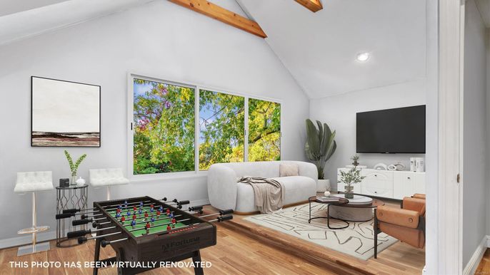 Game Room, Interior, Recessed Lighting, Wooden Beams, Wood Texture Flooring