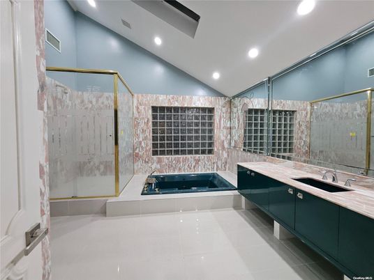 Bathroom, Dual Sink Vanities, Glass Shower, Interior, Recessed Lighting
