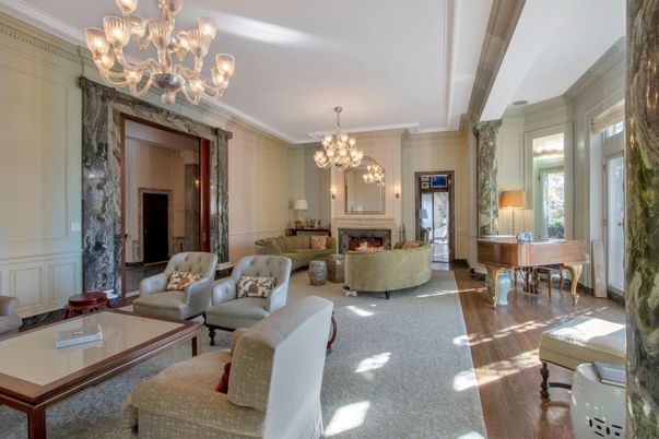 Chandelier, Dining room, Fireplace, Interior, Living room, Piano, Wood Texture Flooring