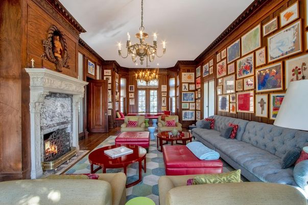 Chandelier, Fireplace, Interior, Living room, Wood Texture Flooring, Wooden Walls